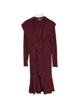 Beyond Threads Alpaca Wool Duster Womens Size Small Red Ruffle Boho Cardigan